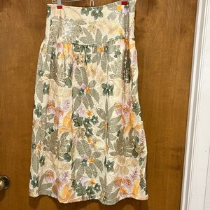 380. Nekane NKN Floral Tiered Midi Skirt in Cream with Green & Yellow Accents